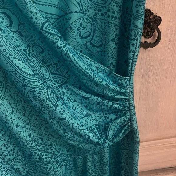 Athleta Nectar Faux Wrap Turquoise Paisley Printed Ruched Dress Athleisure - Picture 6 of 8